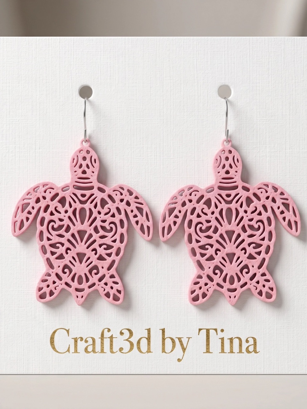 Pink Turtle Filigree Drop Earrings